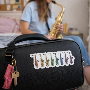 Sieben Regenbogen-Saxophone Farbige Instrumente Aufkleber