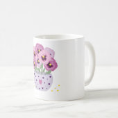 Sieben rosa Stiefmütterchen in einer Vase Kaffeetasse (VorderseiteRechts)