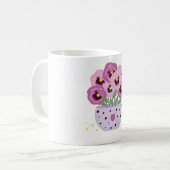 Sieben rosa Stiefmütterchen in einer Vase Kaffeetasse (Vorderseite Links)