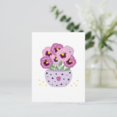 Sieben rosa Stiefmütterchen in einer Vase Postkarte (Stehend Vorderseite)