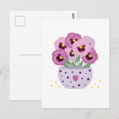 Sieben rosa Stiefmütterchen in einer Vase Postkarte (Vorne/Hinten)