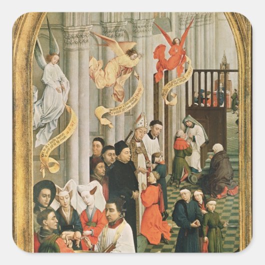 Sieben Sacraments Altarpiece Quadratischer Aufkleber (Vorderseite)