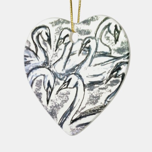 Sieben Schwäne eine Schwimmen Keramikornament (Links)