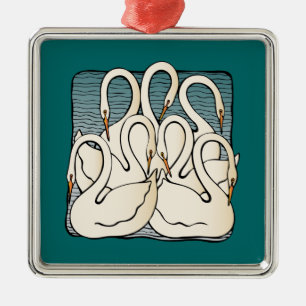 Sieben Schwäne eine Schwimmen Ornament Aus Metall