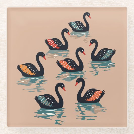 Sieben Schwäne im Stilstil 4 Glasuntersetzer (Vorderseite)