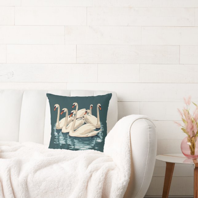 Sieben Schwäne im Stilstil 4 Kissen (Liege)