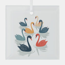 Sieben Schwäne im Stilstil 7 Ornament Aus Glas