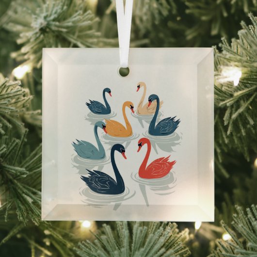 Sieben Schwäne im Stilstil 7 Ornament Aus Glas (Insitu)