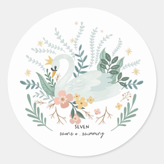 Sieben Schwäne schwimmen 12 Tage Weihnachtsvolk Runder Aufkleber (Vorderseite)