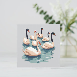 Sieben Schwäne Schwimmen Cut-Out Schablonen-Stil 1 Einladung