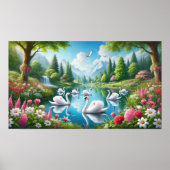 Sieben Schwäne schwimmen Poster (Vorne)