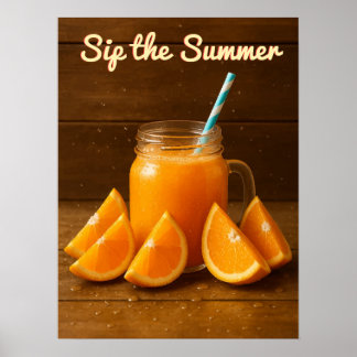Sieben Sie den Sommer - Orangensaft Wasserfarben-P Poster