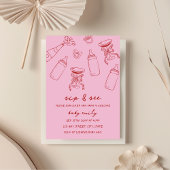 Sieben & Siehe Hand Illustriert rosa Rot Einladung