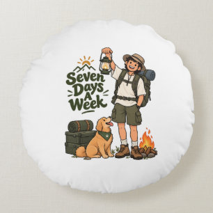 Sieben-Tage-die-Woche-Camping-Abenteuer-iPad-Smart Rundes Kissen