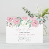 Sieben und sehen Baby Girl Foto Pink Aquarellblume Einladung (Stehend Vorderseite)