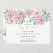 Sieben und sehen Baby Girl Foto Pink Aquarellblume Einladung (Vorne/Hinten)