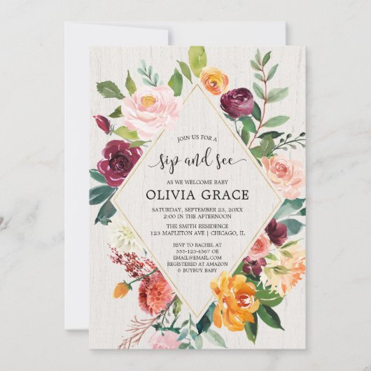 Sieben und sehen fallen florale rustikale Herbstwa Einladung (Vorderseite)