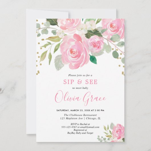 Sieben und sehen Sie die floralen Aquarellfarben r Einladung (Vorderseite)