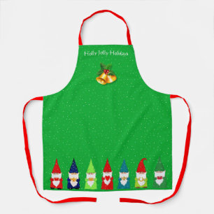 Sieben Weihnachts-Gnome auf Grün Schürze