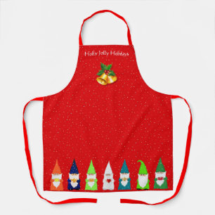 Sieben Weihnachtsgnome auf Rot Schürze