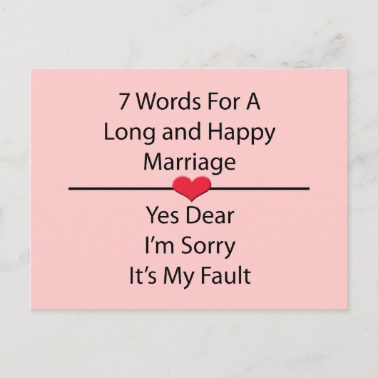 Sieben Worte für eine lange und glückliche Ehe Postkarte (Vorderseite)