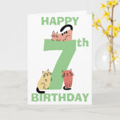 Siebte (siebte) Geburtstagsbotschaft Doodle Cats C Karte (Gelbe Blume)