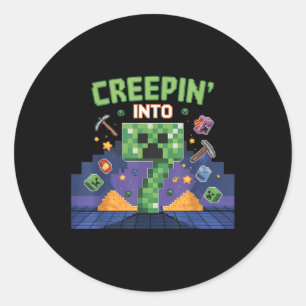 Siebter Geburtstag Gamer Pixel Creepin’ In 7 Video Runder Aufkleber
