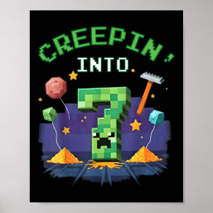 Siebter Geburtstag Gamer Pixel Creepin Into 7 Vide Poster