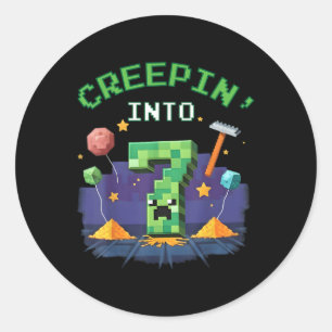 Siebter Geburtstag Gamer Pixel Creepin Into 7 Vide Runder Aufkleber