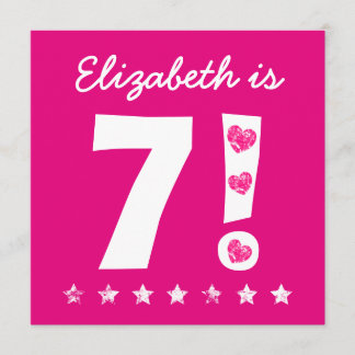 Siebter Geburtstag Individuelle Name Rosa für GIRL Einladung