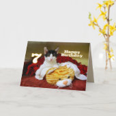 Siebter Geburtstag Kitten mit Toy Tiger Karte (Gelbe Blume)
