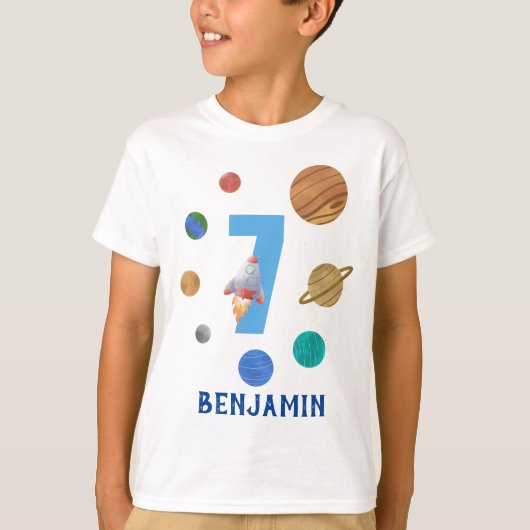Siebter Geburtstag Sonnensystem Planeten T-Shirt (Vorderseite)