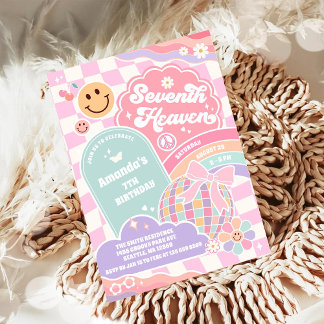 Siebter Himmel Wolken Regenbogen Disco 7. Geburtst Einladung