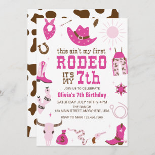 Siebter Rodeo Western Cowgirl 7. Geburtstag Einladung