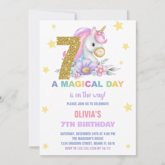 Siebtes Blumenhorn Einladung zum Geburtstag (Vorderseite)