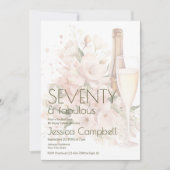 Siebzig & Fabelhaft Champagner Blumen 70. Geburtst Einladung (Vorderseite)