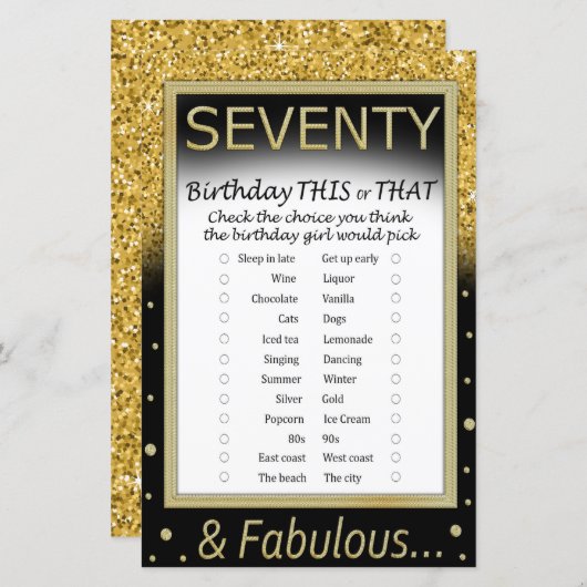 Siebzig Geburtstag dieses oder jenes Spiel (Vorne/Hinten)