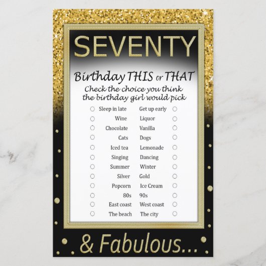 Siebzig Geburtstag dieses oder jenes Spiel (Vorderseite)