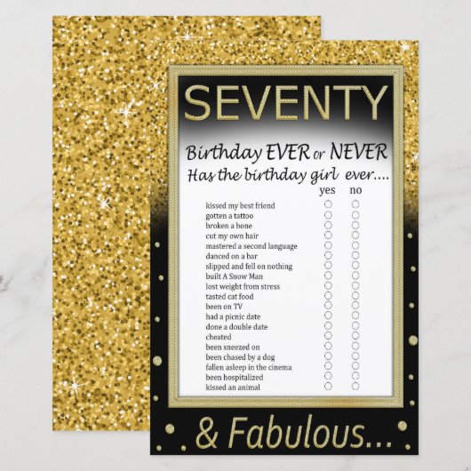 Siebzig Geburtstage je oder nie gespielt (Vorne/Hinten)