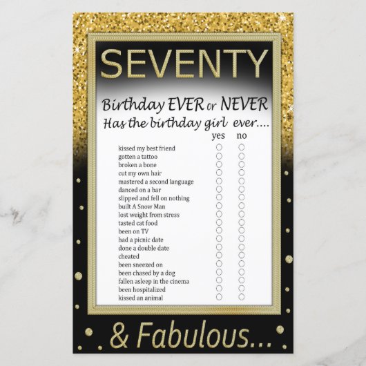 Siebzig Geburtstage je oder nie gespielt (Vorderseite)