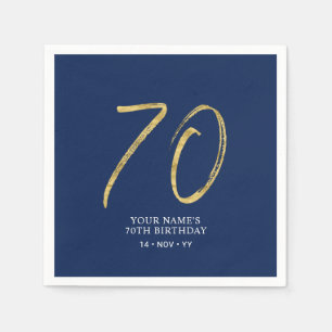 Siebzig   Gold- und Navy-Blau-Schriftzug 70. Gebur Serviette