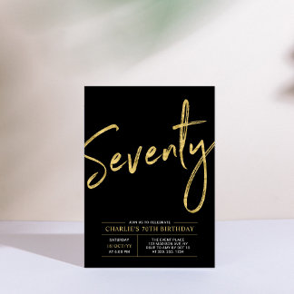 siebzig | Moderne Gold & Black 70. Geburtstagspart Einladung