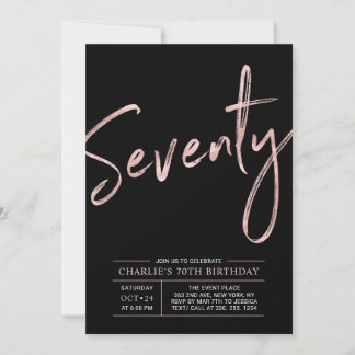siebzig | Rose Gold & Black 70. Geburtstagsparty Einladung