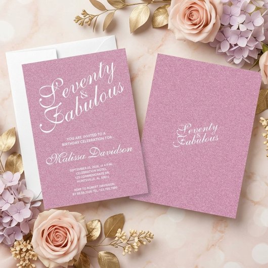 Siebzig und Fabelhaft Pink Glitter Geburtstag Einladung