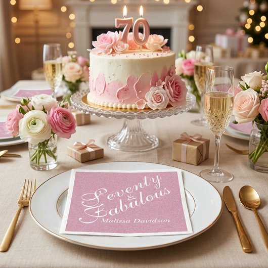 Siebzig und fantastisch rosa glitzernder Geburtsta Serviette