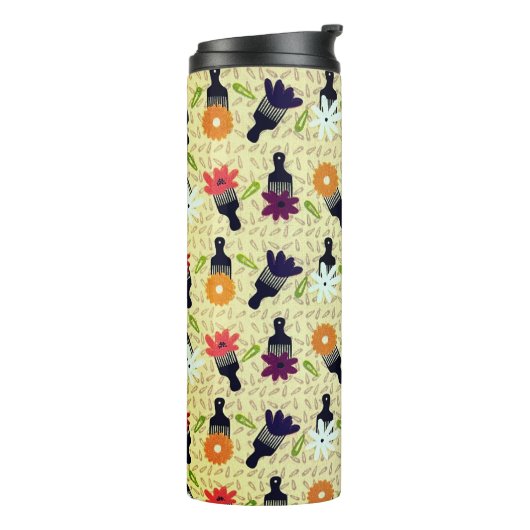 Siebziger Afro Picks und Blume Thermosbecher (Nach links gedreht)