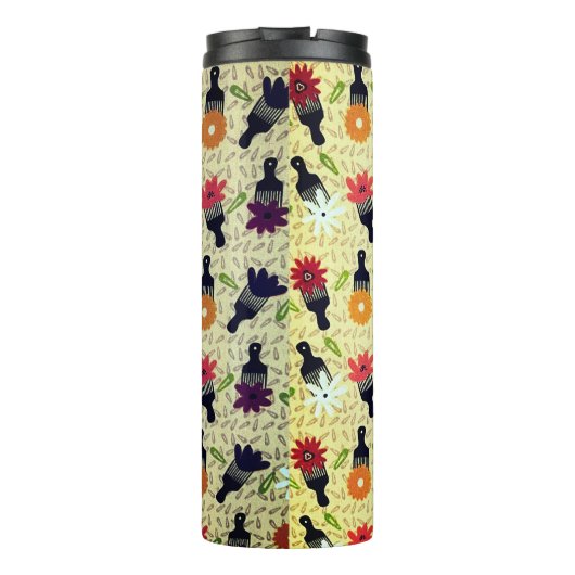 Siebziger Afro Picks und Blume Thermosbecher (Rückseite)