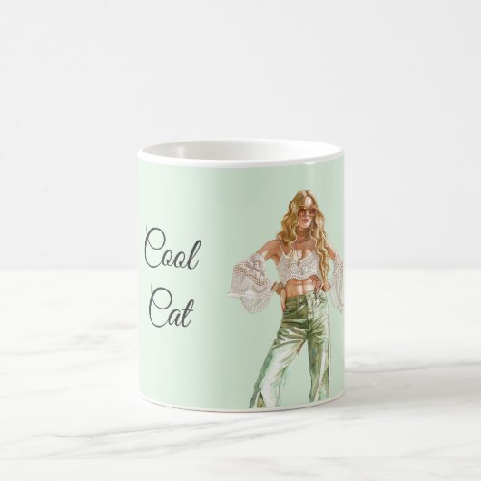Siebziger Jahre Blondes Mädchen Cool Cat Kaffeetasse (Mittel)