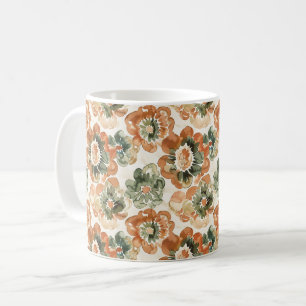 Siebziger Jahre Vibes Orange Grüne Blumen Kaffeetasse