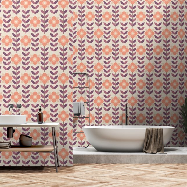 Siebziger-Mod-Blume-Muster-Hintergrund Tapete (Badezimmer)